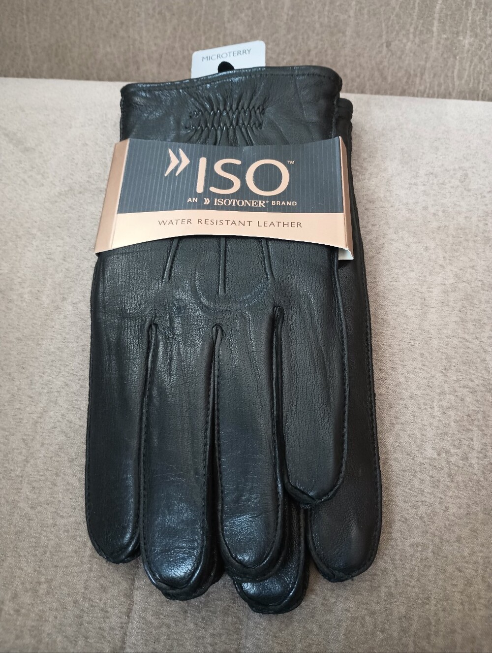 Isotoner Water Repellent Leather Ultra Plush Gloves Men's M In Black